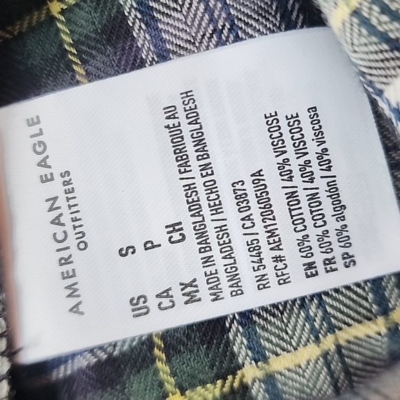 Ae | Cozy Cropped Tartan Flannel Blue Plaid Elbow Patches Womens Small S - Picture 12 of 13